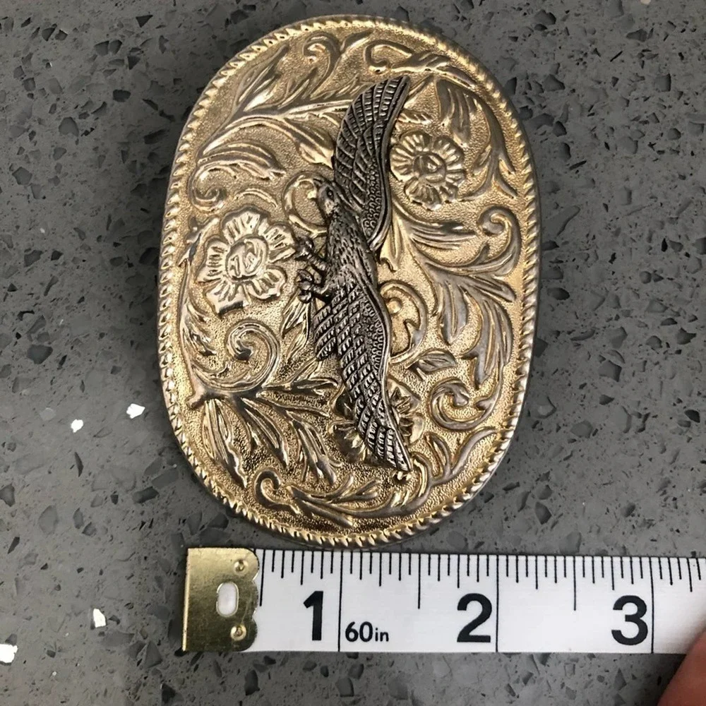 Flying Eagle Filigree Silver Gold Belt Buckle Western Vintage Men's Accessory